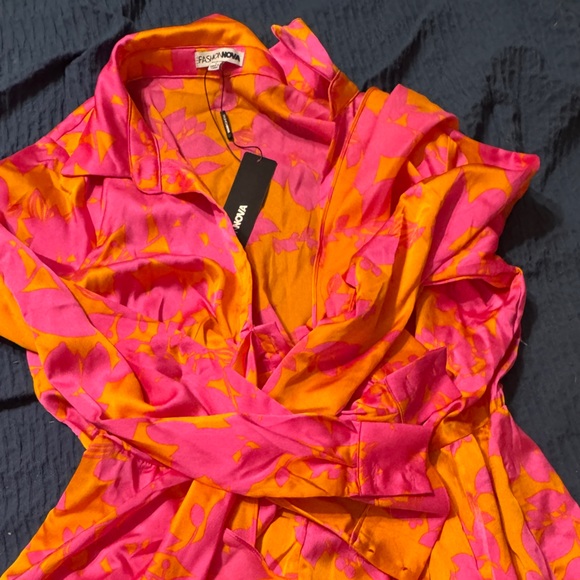 Fashion Nova Pink and Orange Floral Jumpsuit - Picture 2 of 4